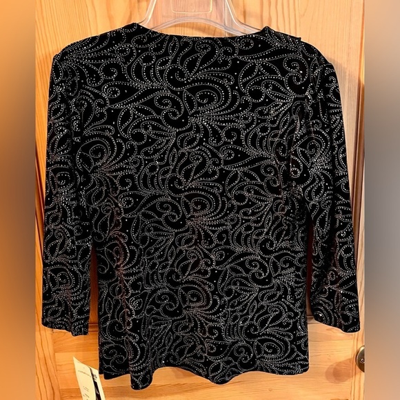 Notations NWT Black w Silver Crystal Ruffled Cardigan Over a Velvet Shell SZ PM - Picture 15 of 17